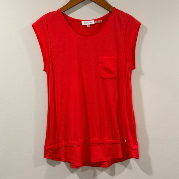 Calvin Klein Tops - Calvin Klein Women's Coral Short Sleeve Tee with Chiffon Accents Size S